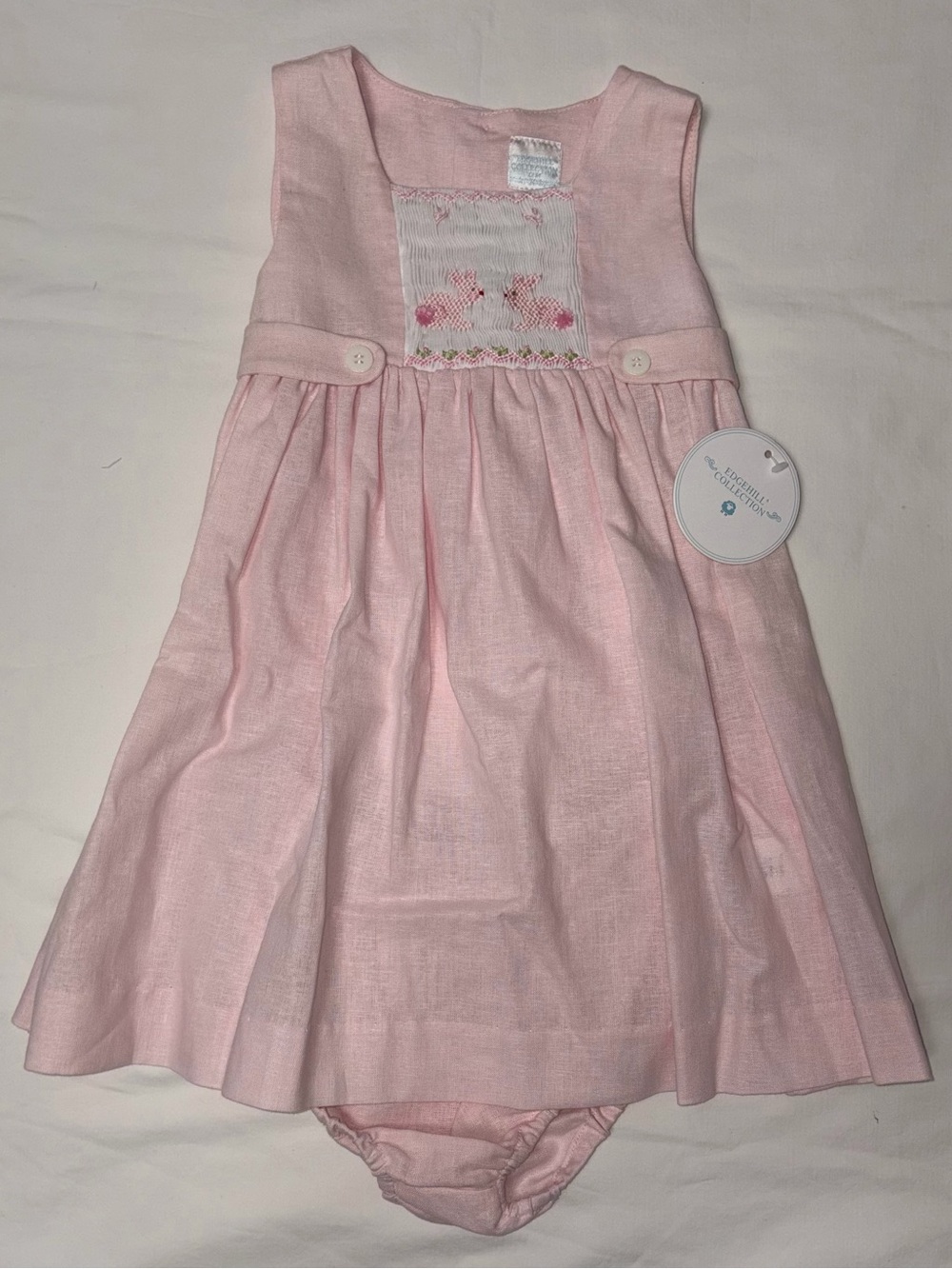 Edgehill Collection linen/cotton smocked and embroidered dress sz 12 mo NWT